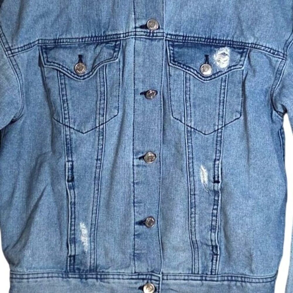 YMI With Love Light Blue Distressed Classic Denim Trucker Jean Jacket Size M - Picture 2 of 8